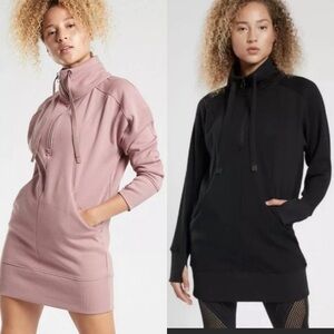 New Athleta XXS Cozy Karma Sweatshirt Dress 1/4 Zip  Black Dogwood Mauve TWO